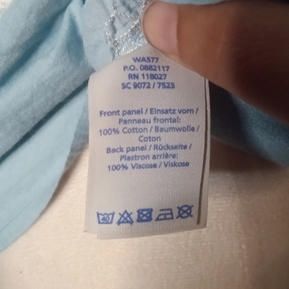 Boden Light Blue White Floral Embroidery Cotton Ruched 1/2 Sleeve Blouse Size 2 - Picture 9 of 9